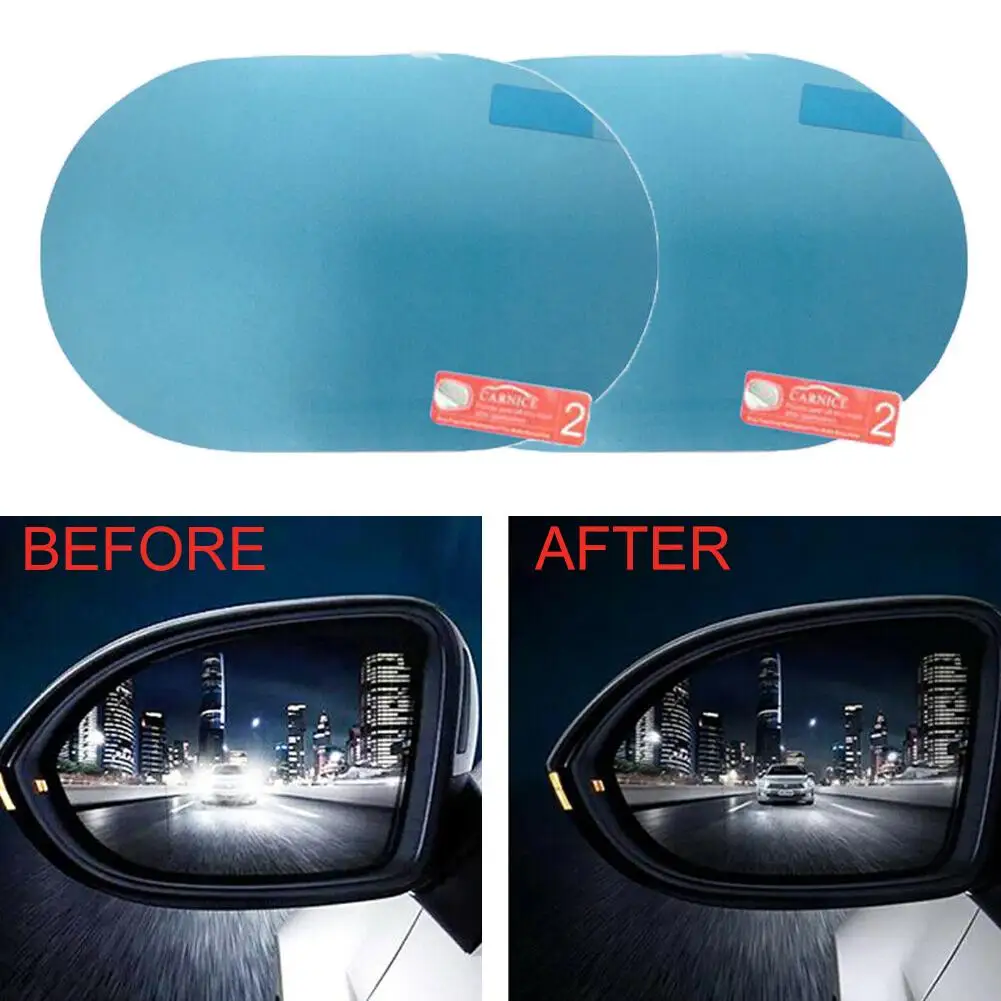 2Pcs Car Anti Fog Oval Rainproof Waterproof Safety Driving Rearview Mirror PET nanos coating