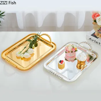 

European Style Metal Tray Cosmetic Jewelry Storage Tray Snack Fruit Plate Household Kitchen Tea Set Tableware Storage Trays