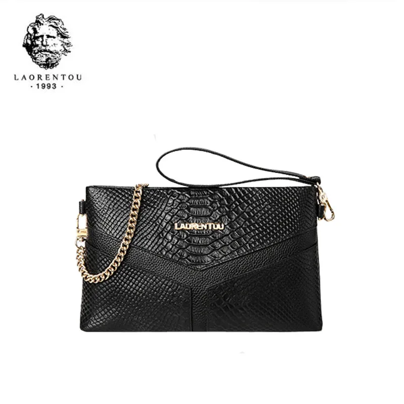 

LAORENTOU women leather bag 2019 fashion crocodile crossbody bag Casual small square bag Chain bag