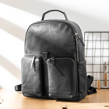 

Men's Backpack Leather Casual Large Capacity Backpack Tide Brand Computer Bag Travel Bag Student School Bag First Layer Cowhide