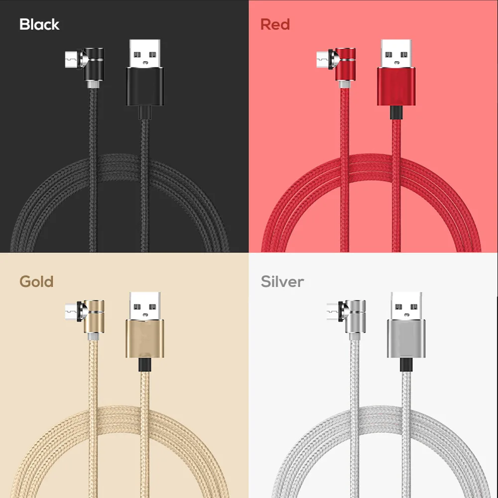 Магнитный usb кабель 90 градусов 2.4A для зарядки iPhone 7 8 Plus XR Xs x Micro USB type C светодиодный