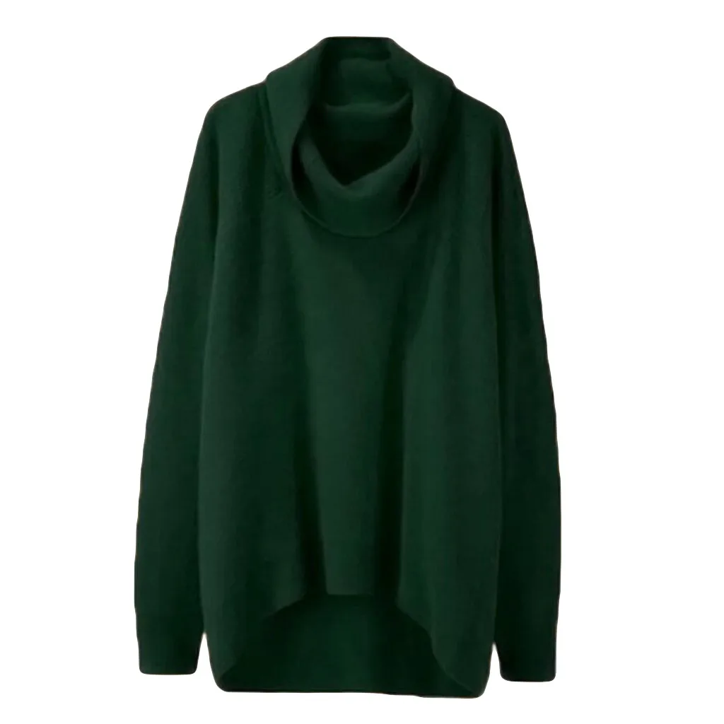 Модный женский Однотонный свитер с высоким воротником и асимметричным подолом, пуловер с длинным рукавом, Свободный Повседневный свитер, осенний зимний женский свитер, Топ - Цвет: Green