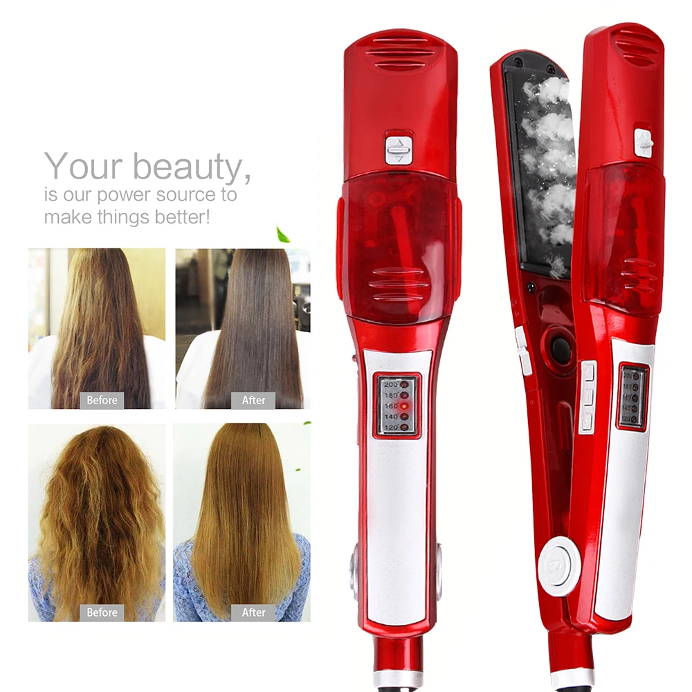 

Steam Hair Straightener Brush Professional Ceramic Flat Iron Hair Straightening Iron Comb Electric Hair Crimper Heating Comb