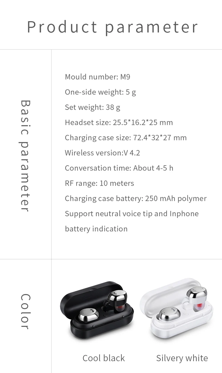 M9 беспроводные Bluetooth наушники TWS мини гарнитура V5.0 стерео наушники спортивные громкой связи для телефона Skype водителя грузовика колл-центра