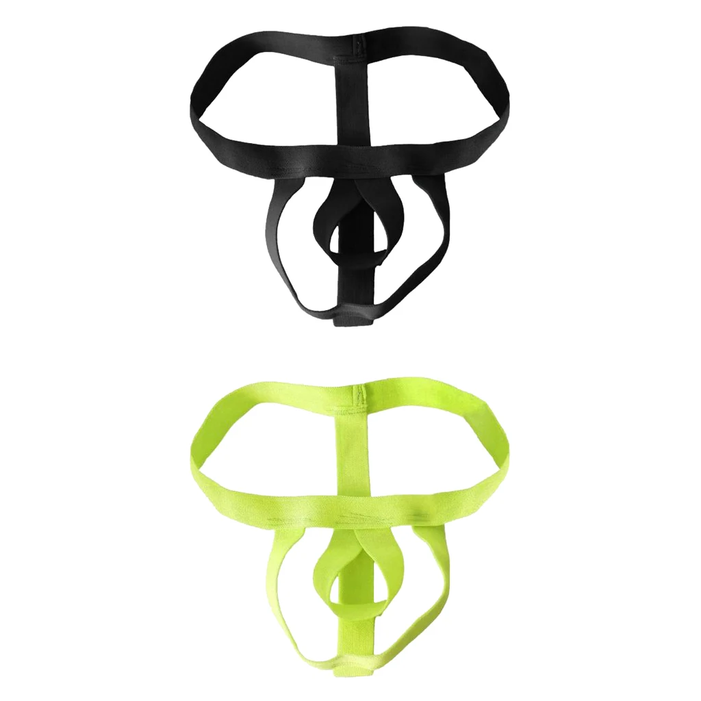 2pcs Mens Green Black G-string Underwear Hollow Hole Jockstrap Thongs Briefs