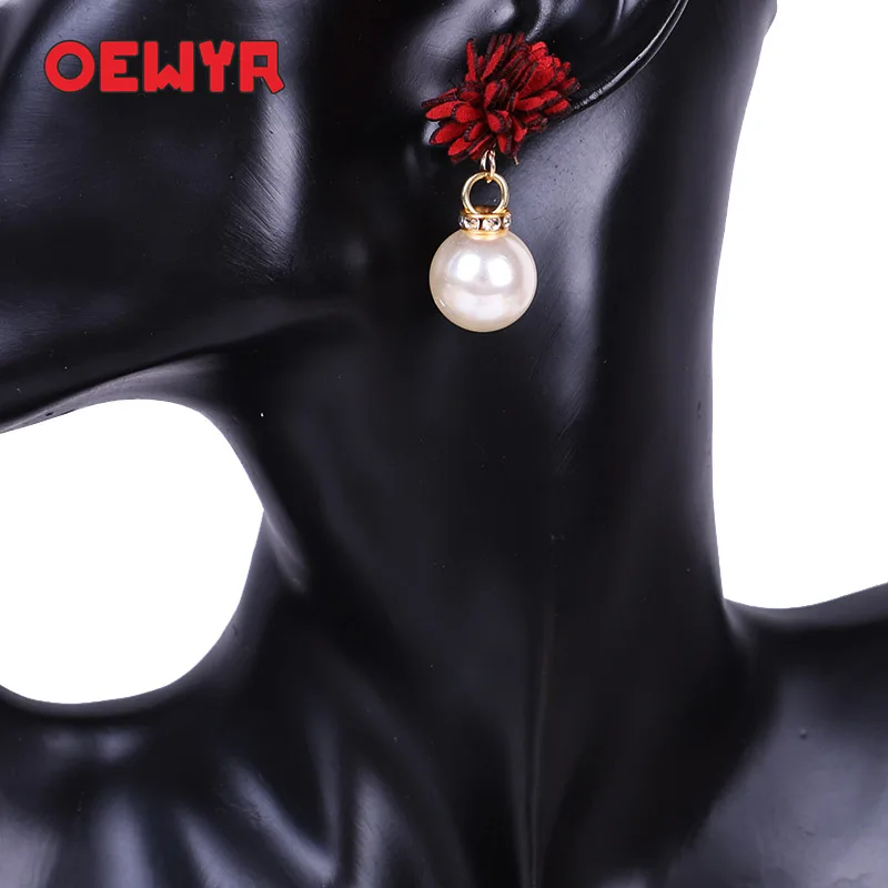 Новая летняя мода Boho жемчужные женские серьги вечерние Rred с цветком Висячие Эффектные серьги красочные женские ювелирные аксессуары