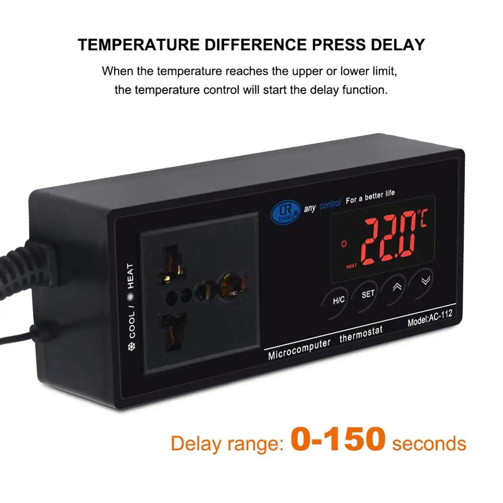 Digital Temperature Controller Yieryi AC-112 Digital Waterproof Temperature Controller Microcomputer Thermostat Aquarium Reptile NTC Sensor