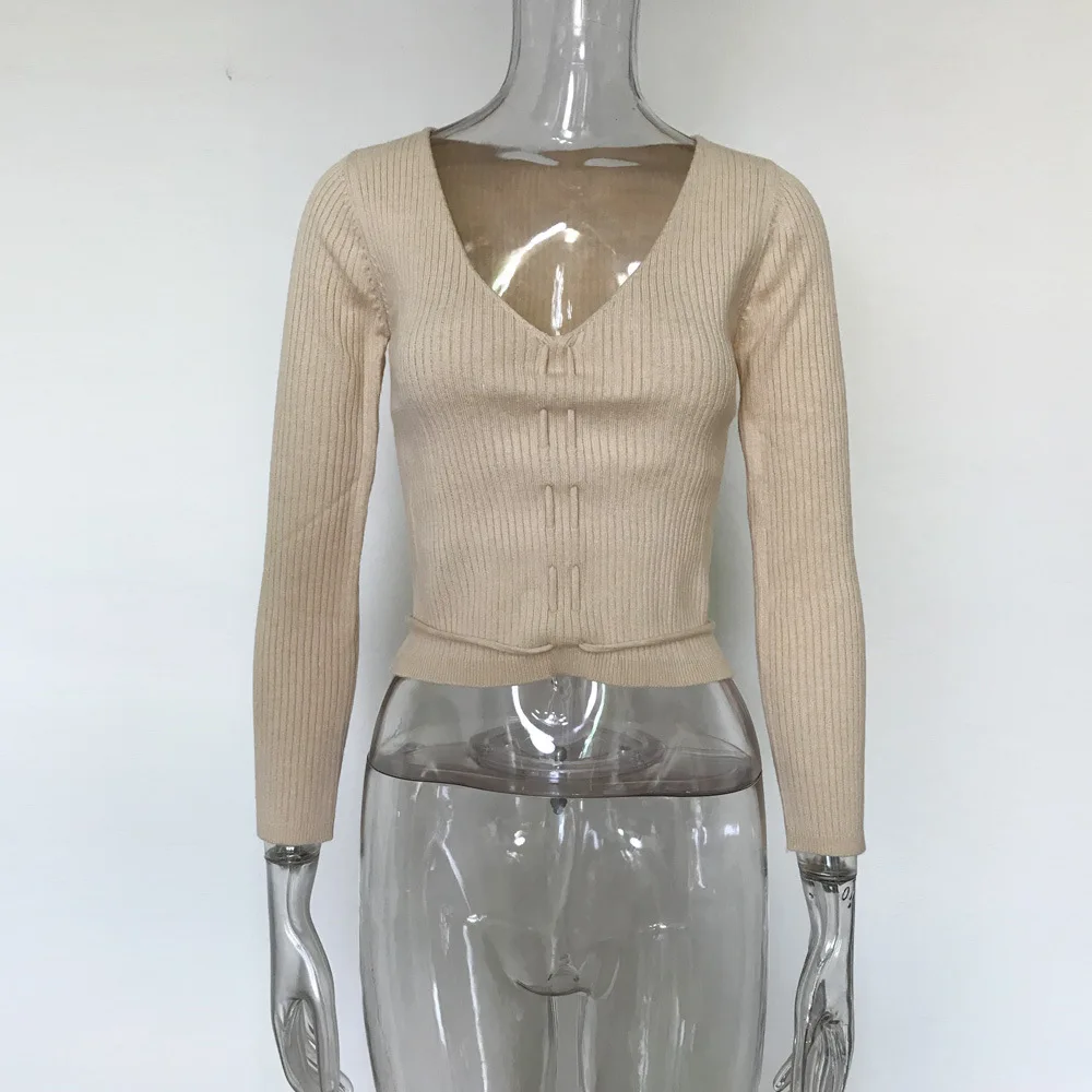 Криптографический осенний Модный женский короткий топ с v-образным вырезом и рюшами, повседневные Полосатые блузки с длинным рукавом для женщин, новинка, зима