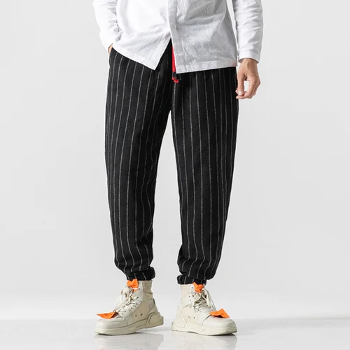 K96 Striped black Мужские шаровары, японские повседневные хлопковые вельветовые брюки, мужские штаны для бега, китайские мешковатые штаны, мужские свободные штаны в стиле хип-хоп Harajuku - Цвет: K96 Striped black