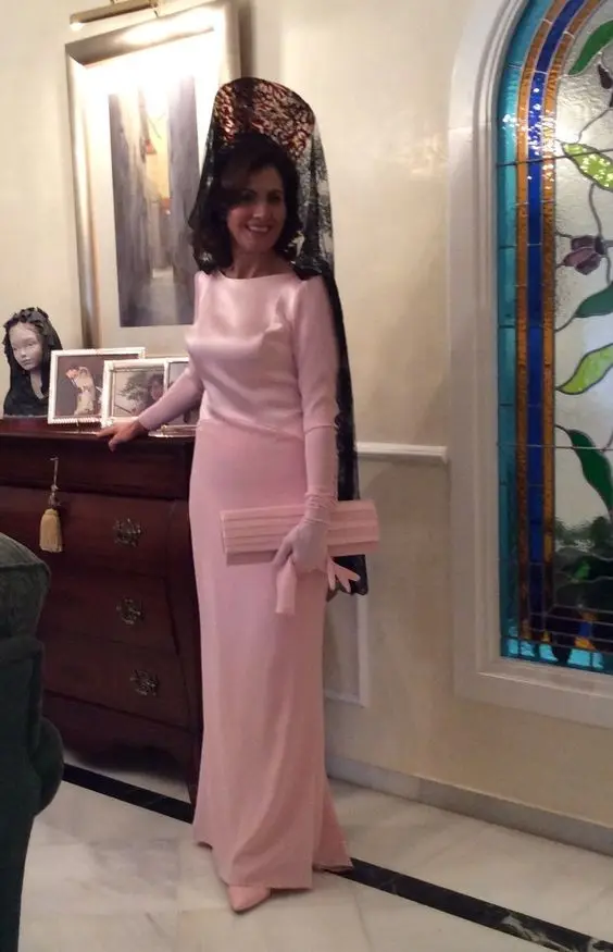 Lange Moeder van de Bruid Jurken voor Bruiloften Roze Lange Mouw Schede Bloemen Godmother Formele Bruiloft Gast Vestido de Madrinha Lange Moeder van de Bruid Jurken voor Bruiloften Roze Lange Mouw Schede Bloemen Godmother Formele Bruiloft Gast Vestido de Madrinha