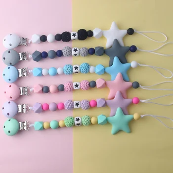 

New Style Cute Silicone Pacifier Chains Handmade Pacifier Clips Holder Chain Five Star Baby Teether Teething Chain Kids Toys