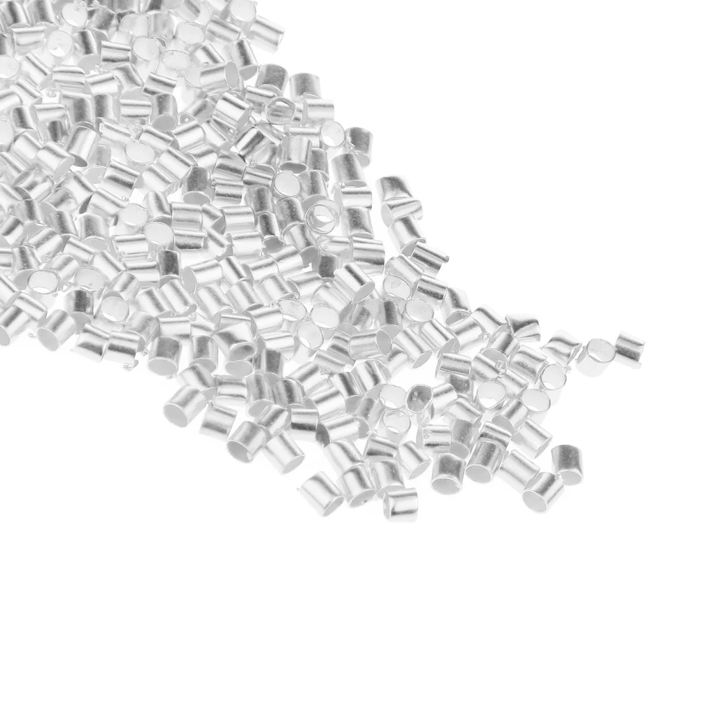 1200pcs silver color Gold Plated Copper Crimp Tube End Beads Jewelry Making Findings 2x2mm