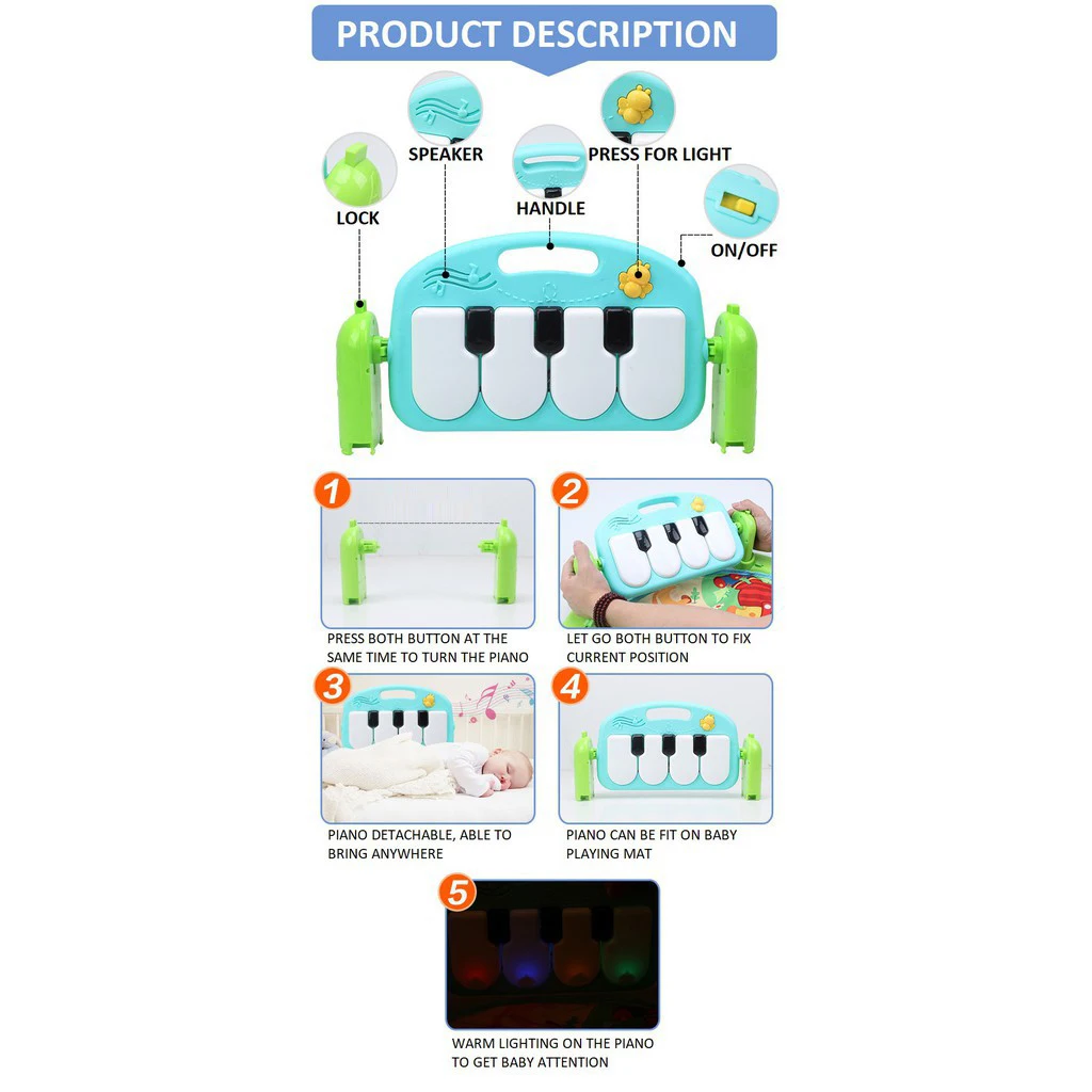 Детский игровой коврик, детский коврик, развивающий коврик-головоломка с фортепианной клавиатурой и милым животным, детский игровой коврик для занятий ползанием, игрушки