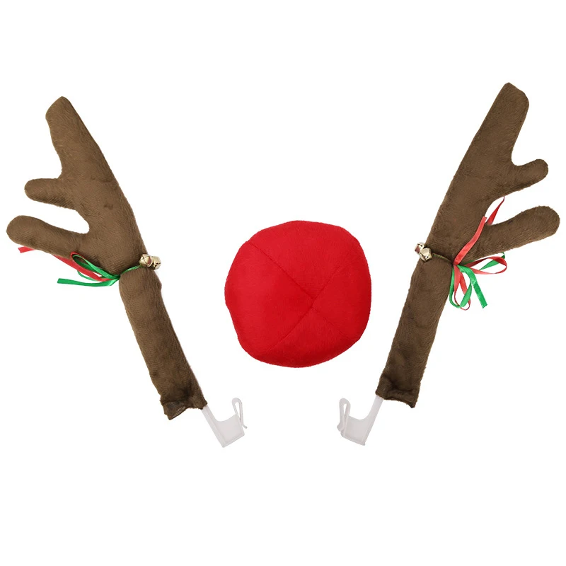 

1 set of Xmas Plush Car Vehicle Reindeer Antlers & Red Nose Christmas Decoration Kit Ornament Gifts Antler Decors