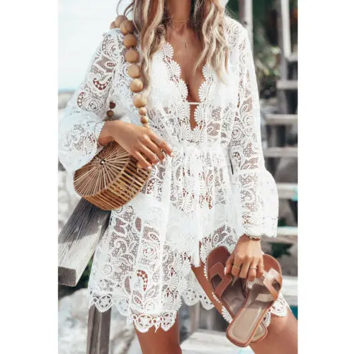 Swimsuit Cover Female Floral Hollow Out Lace Crochet Beach