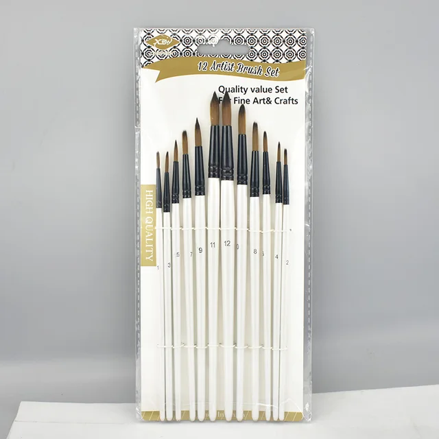 12pcs Nylon Hair Wooden Handle Watercolor Paint Brush Pen Set For Learning Diy Oil Acrylic Painting Art Paint Brushes Supplies 3