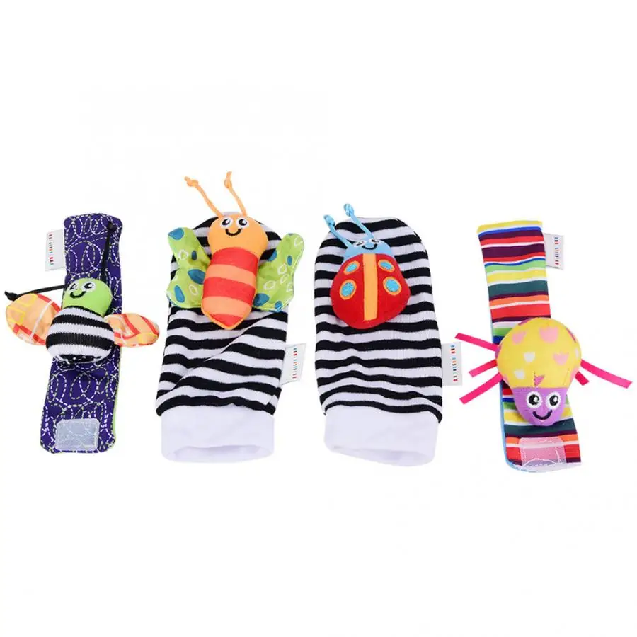 Мультфильм животных детские погремушки игрушки мягкие плюшевые игрушки новорожденный кукла для детской кроватки со звуком погремушка игрушка браслет-погремушка полосы и носки