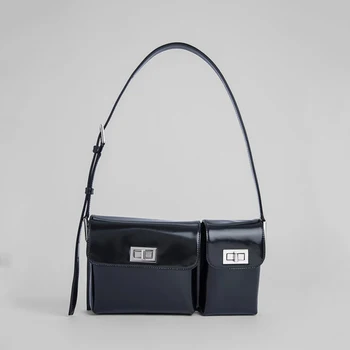 

2020 New Fashion Lock Buguette Underarm Bag Versatile Stitching Patent Leather Single Shoulder Messenger Bag Ladies Party Purse