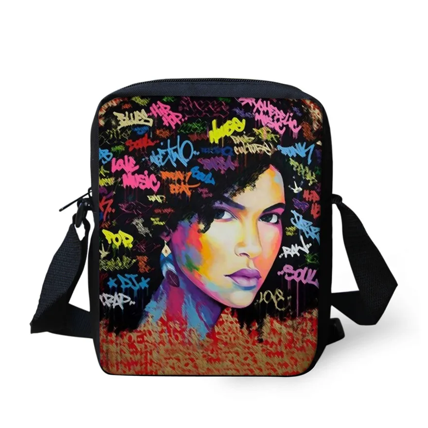ELVISWORDS черная сумка-мессенджер для девочек в стиле афро, Маленькая мужская сумка через плечо для девочек, Студенческая мини-сумка на плечо, милые сумки - Цвет: YQ3483E