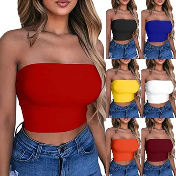 

Women Sexy Off Shoulder Crop Tops Sexy Sleeveless Crop Top Elastic Boob Bandeau Tube Tops Shirt Cami Top Sleeveless Top
