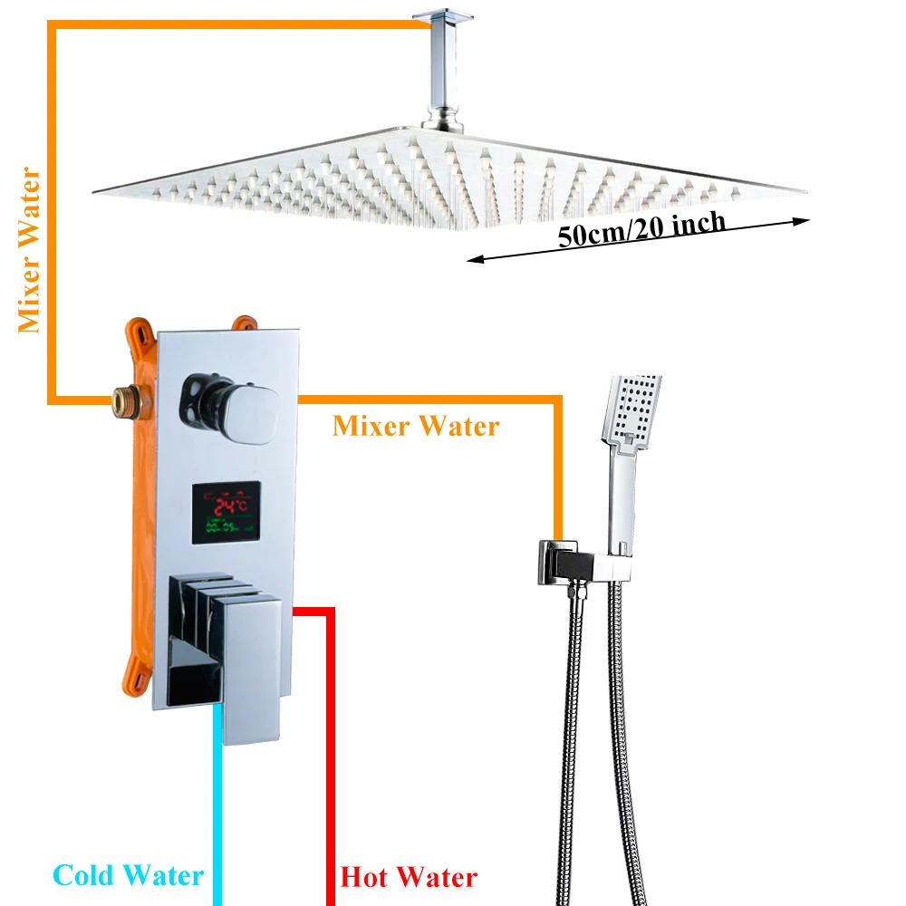 Смеситель для ванной комнаты с хромированным цифровым дисплеем, смеситель для ванной, настенный смеситель для ванной, смеситель для ванной комнаты - Цвет: 20 inch Shower Set
