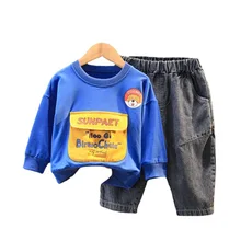 Survêtement de printemps et d'automne pour enfants, vêtements de dessin animé pour bébés garçons et filles, t shirt à poche et pantalon, 2 pièces/ensembles