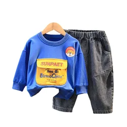 Survêtement de printemps et d'automne pour enfants, vêtements de dessin animé pour bébés garçons et filles, t shirt à poche et pantalon, 2 pièces/ensembles 