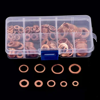 

200Pcs Solid Copper Washer M5-M14 Flat Ring Sump Plug Oil Seal Assorted Set Box