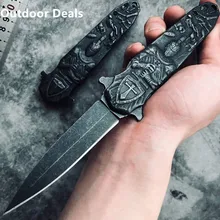 Горячая 3D резьба крестоносца коллекционный нож полный стальной EDC помощь стилеты ножи карманный складной нож Тактический охотничий инструмент подарок