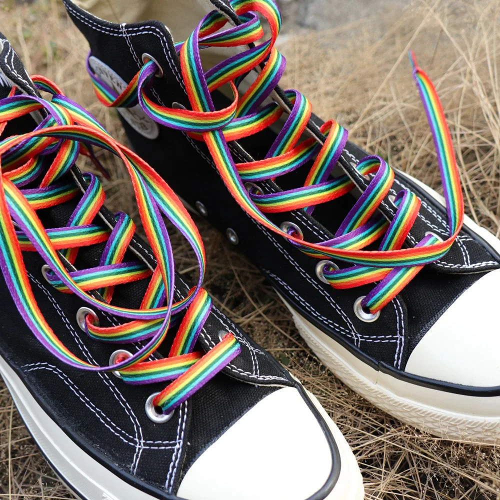 Rainbow Shoelace Gradient Color Low Cut High Top Canvas Shoes Laces