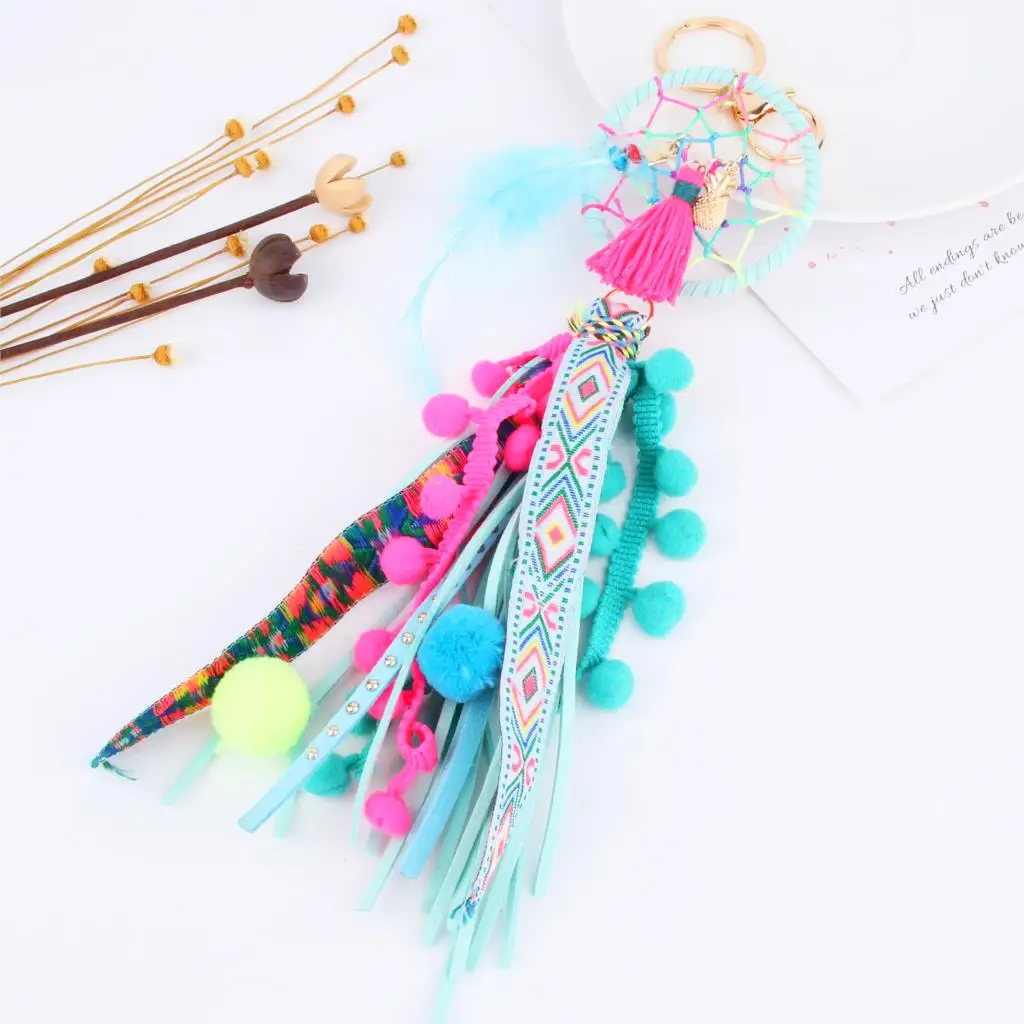 1 шт. винтажный Ловец снов разноцветный длинный брелок с Кистями Boho кожаный женский кошелек сумочка бижутерия для декорирования E2751-E2753 - Color: E2752