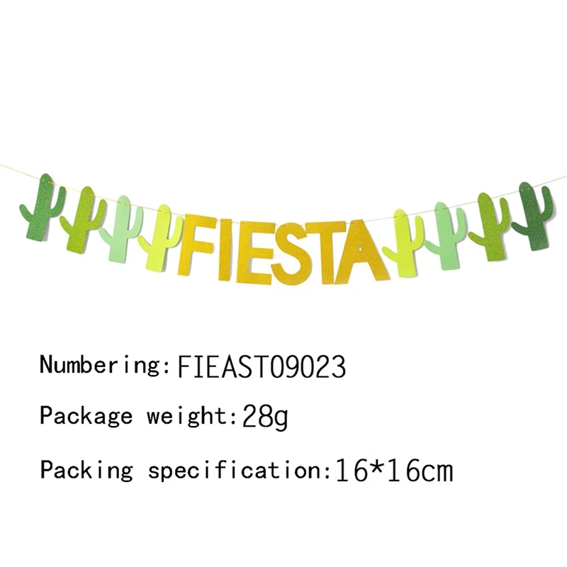 1 Set Novelty Gold Letter Green Cactus Taco Bar Paper Final Fiesta Banners Flag Garland For Bachelorette Party Decoration