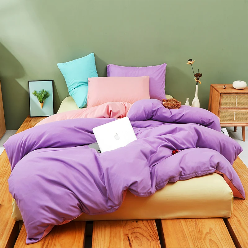 Kawaii Rainbow Bedding Set Fashion Matching Soft Warm Comfort A/B Brushed Fabric Bed sheet Duvet Cover Home King Queen Size 4pcs 