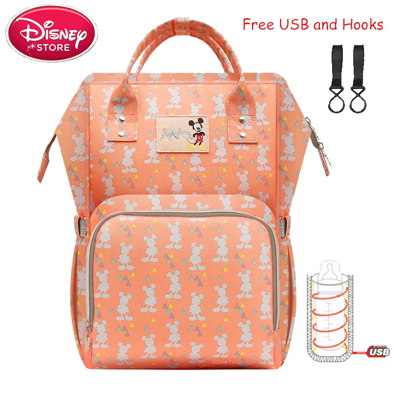Новинка, сумка для подгузников для мамы Диснея, Сумка с Микки Маусом, USB разогревающие сумки для мамы и ребенка, сумка для беременных, дорожный рюкзак для ухода за ребенком - Цвет: Red
