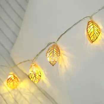 

Golden Metal Tree Leaf 10 Leds Fairy String Light Christmas Light Romantic Durable Valentine'S Day Wedding Neon Lantern
