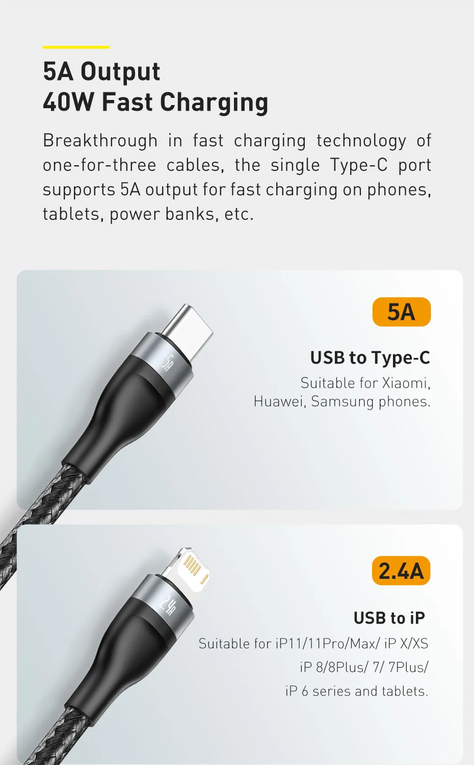 Cabo para Xiaomi Cabo de Dados para Iphone Cabo de Fio Usb tipo c 3 em 1 Baseus Samsung Carregamento Rápido 11 Pro x 8 6s Micro Usb 5a 5 Baseus 5a usb tipo c cabo para