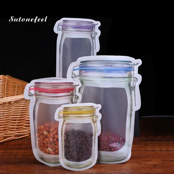 

4PCS Mason Jar Zipper Bags Mason Bottle Storage Bag Snack Organizer Grains Sugar Food Zip Lock Saver Bag Kitchen Tool