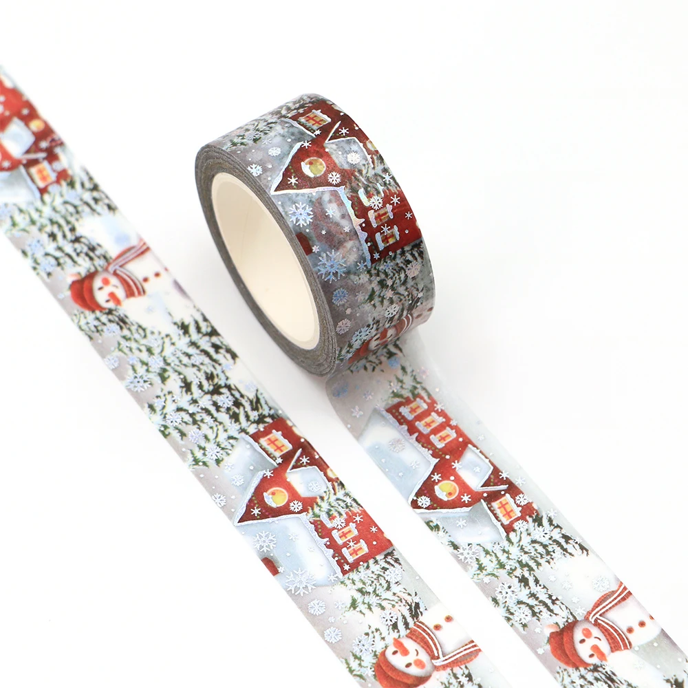 

NEW 10pcs/Lot Decorative Silver Foil House Snowman Christmas Washi Tapes Journaling Adhesive Masking Tape Cute Papeleria