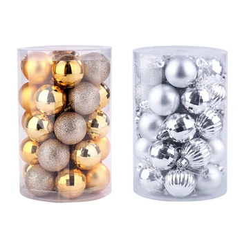 

68 Pcs Christmas Tree Ball Sets 6Cm Xmas Tree Ball Bauble Hanging Ball Decor Gifts, 34Pcs Gold & 34Pcs Silver