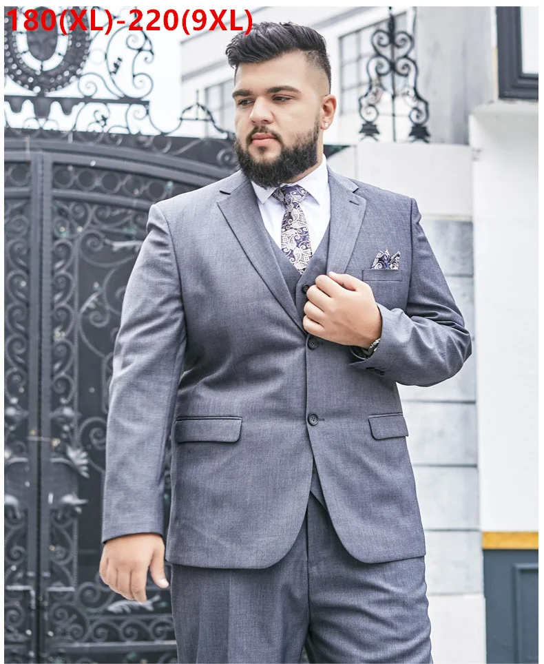 

Men Suits Set 2019 Wedding Groom Formal Grey Black Suit 3 Sets Piece Business Banquet Mens Plus Big Size 6XL 7XL 8XL 9XL Blazer