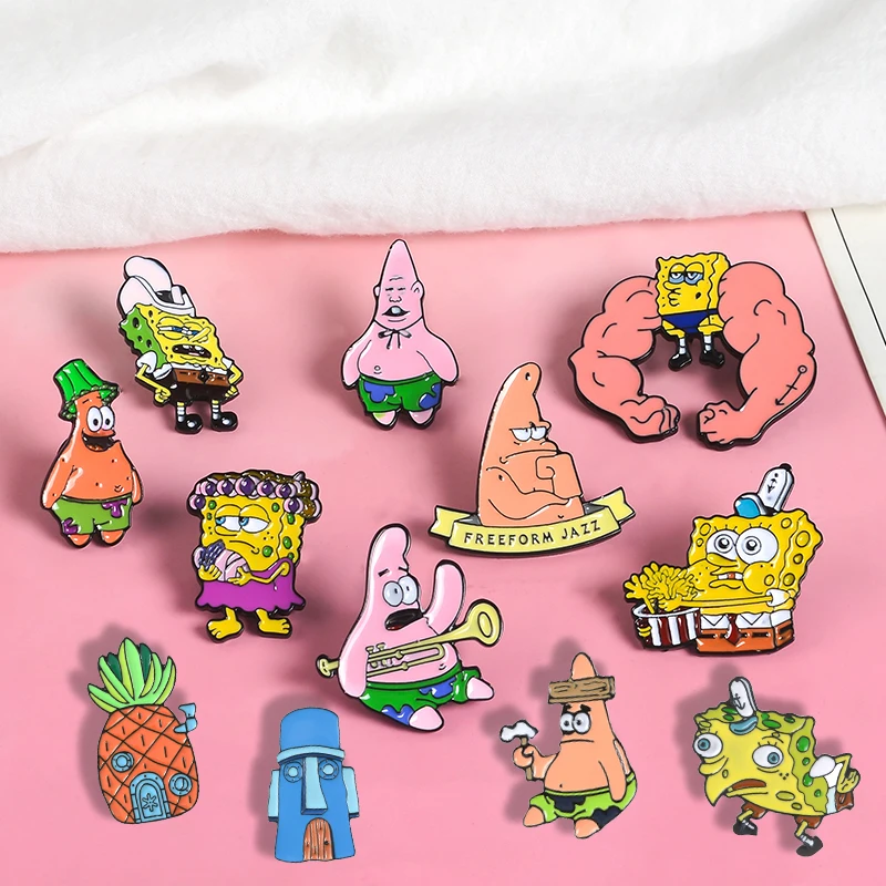 

Sponge baby and Starfish Lapel Metal Pins Classic Animation Brooches Badges Backpack Enamel Pins Jewelry Gifts For Fans Friends