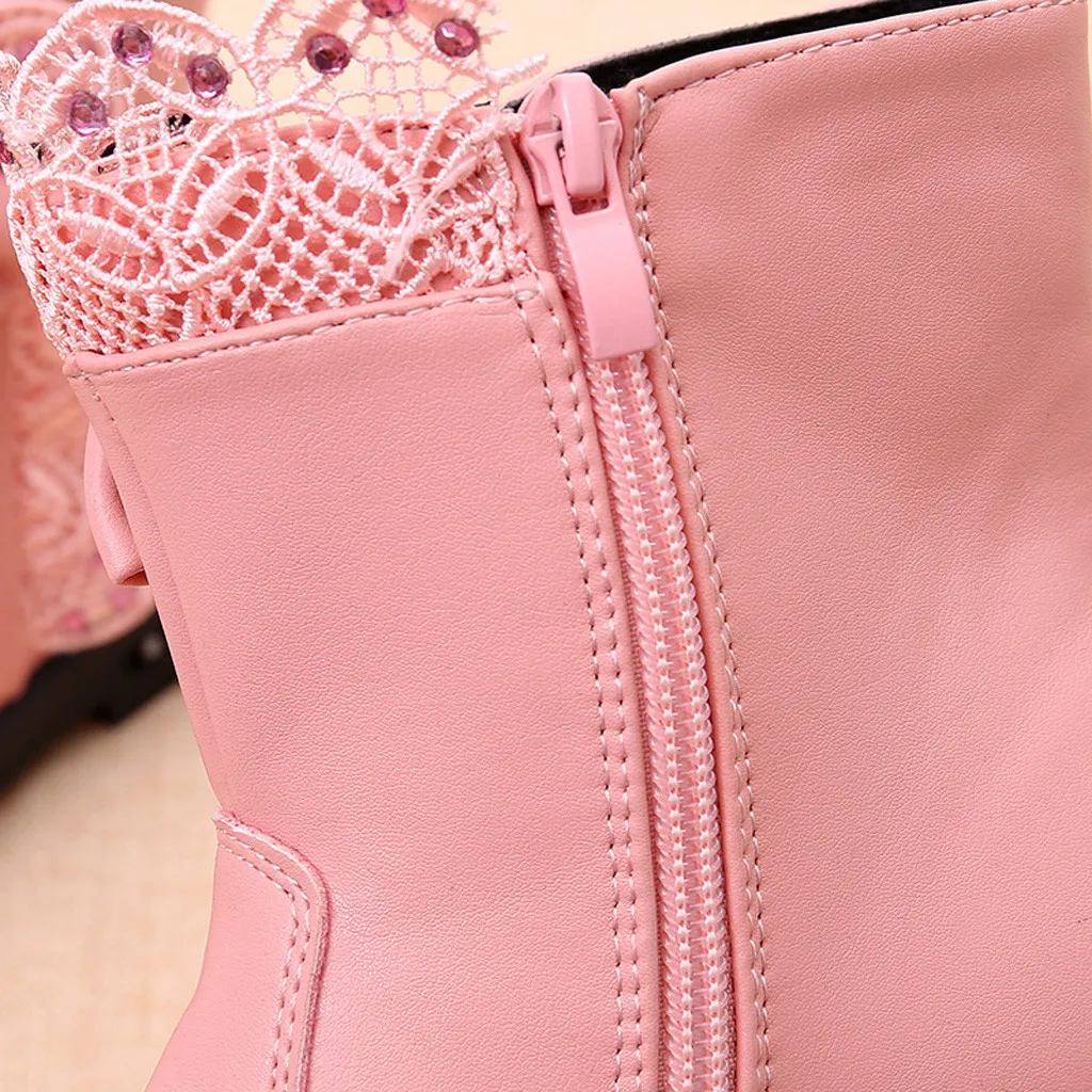 Детские ботинки высокого качества из искусственной кожи принцессы с бабочками; зимние детские зимние сапоги; обувь принцессы для девочек; резиновые сапоги