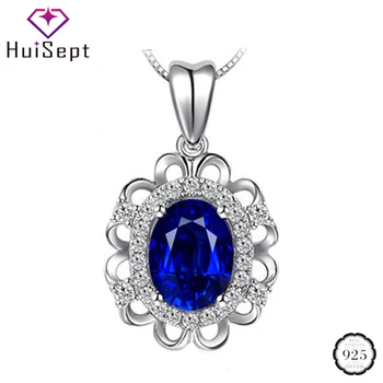 

HuiSept Elegant Silver 925 Jewelry Necklace Oval Shape Sapphire Gemstone Pendant for Female Wedding Promise Party Gift Wholesale