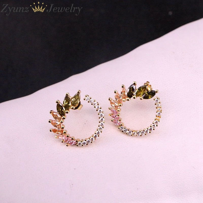 5 пар, Радуга CZ цирконий микро проложить женские серьги-гвоздики ювелирные изделия подарок сверкающее украшение CZ кубический цирконий круглый цветок серьги-гвоздики