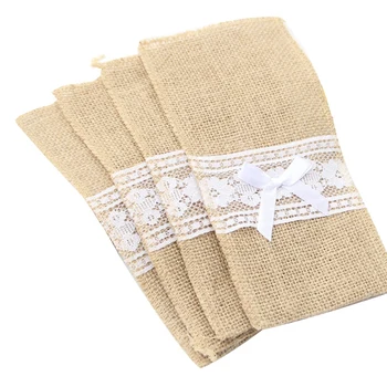 

Top-50Pcs Jute Burlap Lace Cutlery Pouch Wedding Tableware Party Decoration Supplies Fork and Knife Storage Bag Table Decoration