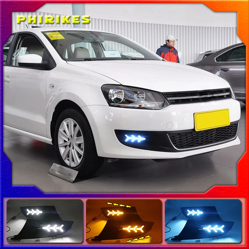

1Set LED DRL Daytime Running Light LED headlight car styling 12v ABS Fog Lamp Cover For Volkswagen Polo 2011 2012 2013