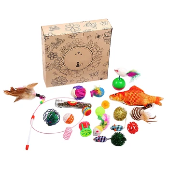 

20PCS/Set Pet Cats Sisal Toys Set Interactive Funny Kittens Toys Cat Teaser Wand Feather Balls Sisal Balls Catnip Toys CM