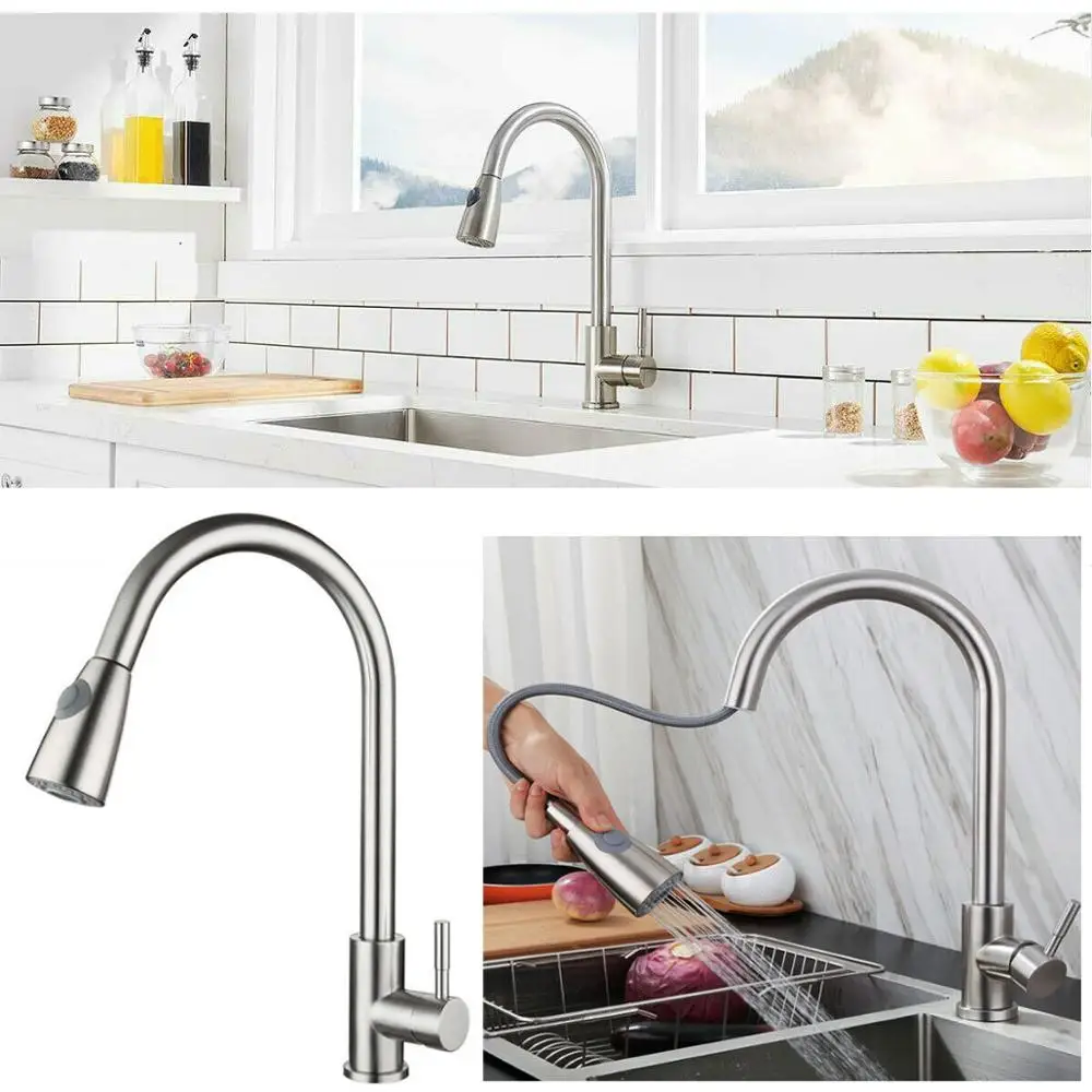 

Kitchen Brushed Nickel Sink Faucet Pull Out Sprayer Single Hole Swivel Mixer Tap Kitchen Faucet Bathroom Faucet