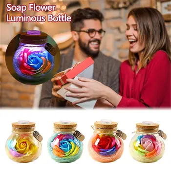 

Luminous Artificial Rose Flower Bottle Creative Ornament for Gilrfriend Valentine's Day Birthday Gift Romantic Decorative Flower