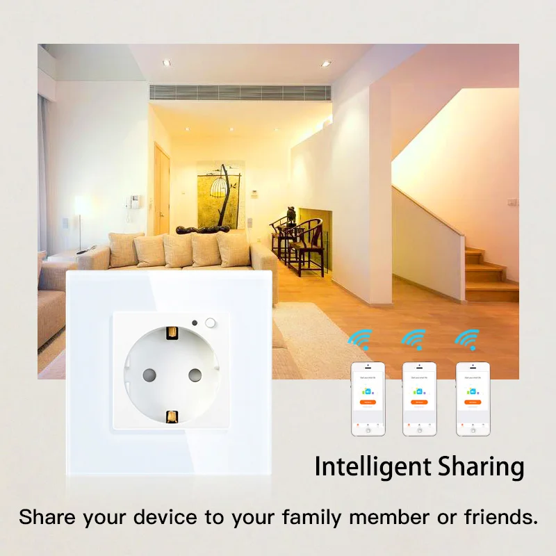 EU WiFi Smart Wall Socket 16A Outlet Glass Panel Gemany Smart Life/Tuya Remote Control Works with Amazon Echo Alexa Google Home